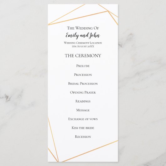 Elegante eenvoudige gouden geometrische lijnen bru programmakaart (Voorkant)