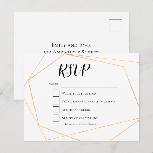 Elegante Eenvoudige Gouden Geometrische Lijst Wedd Briefkaart (Voorkant / Achterkant)
