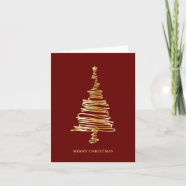 Elegante Eenvoudige Gouden Kerstboom Prettig Kerst Feestdagen Kaart