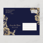Elegante Eenvoudige Gouden Marine Blauwe Bloemen S Aankondigingskaart (Achterkant)