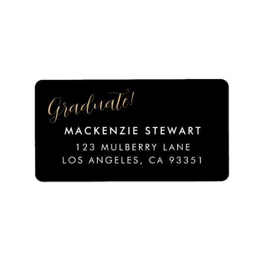 Elegante Eenvoudige Gouden Script Afstudeeradres Etiket (Voorkant)