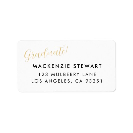 Elegante Eenvoudige Gouden Script Afstudeeradres Etiket (Voorkant)