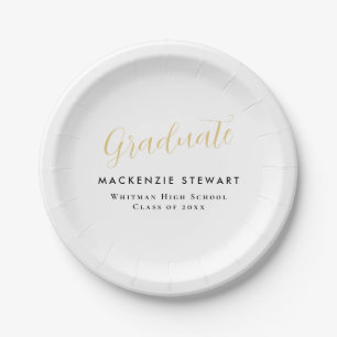 Elegante eenvoudige gouden script Afstuderen wit Papieren Bordje