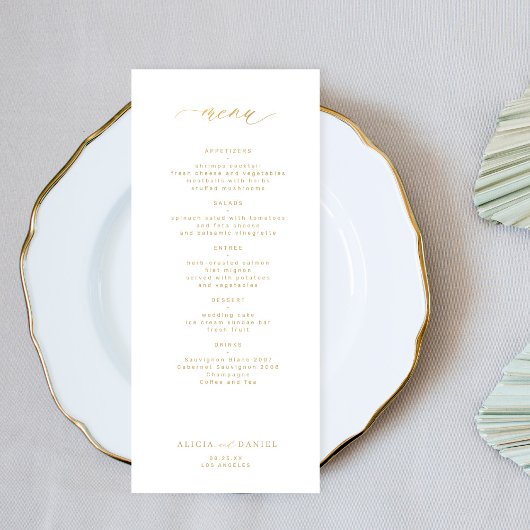 Elegante eenvoudige gouden typografie bruiloft menu