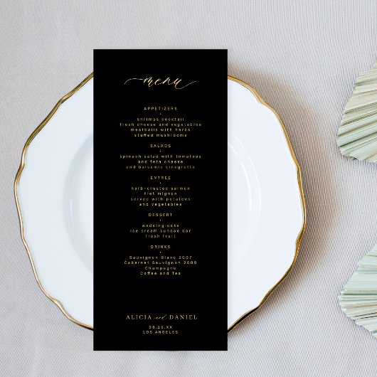 Elegante eenvoudige gouden typografie zwart bruilo menu
