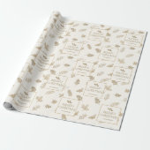 Elegante eenvoudige gouden winterbladeren cadeaupapier (Uitgerold)