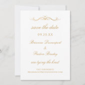 Elegante Eenvoudige Gouden & Witte Script Trouw Save The Date (Voorkant)