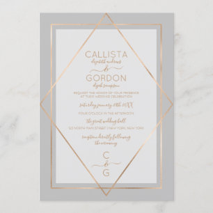 Elegante Eenvoudige Grijs Goud Geo Border Wedding Kaart