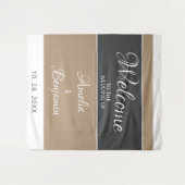 Elegante Eenvoudige Grijze Beige Script Bruiloft W Wandkleed (Voorkant (horizontaal))
