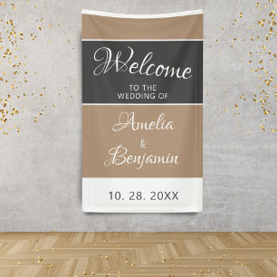 Elegante Eenvoudige Grijze Beige Script Trouw Welk Spandoek