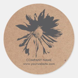 Elegante eenvoudige grijze bloem kraft papier bloe ronde sticker