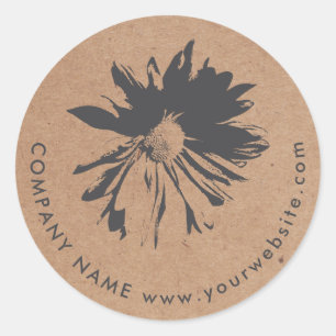 Elegante eenvoudige grijze bloem kraft papier bloe ronde sticker