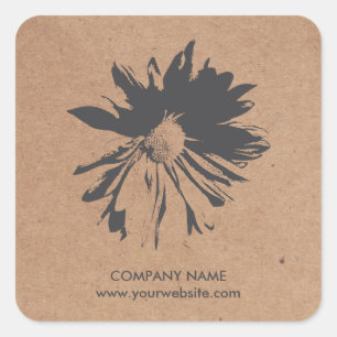 Elegante eenvoudige grijze bloem kraft papier bloe vierkante sticker