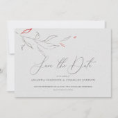 Elegante eenvoudige grijze & rode bloemen Bewaar d Kaart (Voorkant)