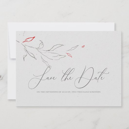 Elegante eenvoudige grijze & rode bloemen Bewaar d Kaart (Achterkant)