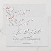 Elegante eenvoudige grijze & rode bloemen Save the Kaart (Voorkant / Achterkant)