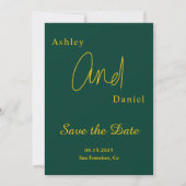 Elegante eenvoudige groene en gouden moderne chiqu save the date (Voorkant)