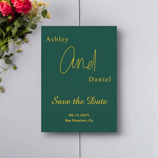 Elegante eenvoudige groene en gouden moderne chiqu save the date