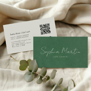 Elegante Eenvoudige Groene QR Code Zakelijke Kaart Visitekaartje