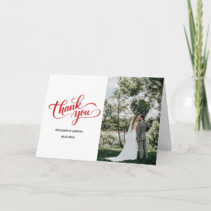 Elegante eenvoudige Hart Script Foto Huwelijk Bedankkaart