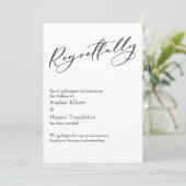 Elegante eenvoudige "Helaas" afgeblazen trouwkaart Kaart (Staand voorkant)