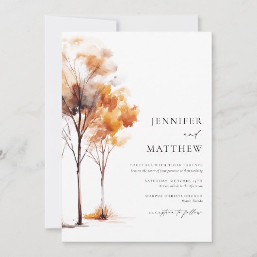 Elegante eenvoudige herfstbruiloft kaart (Voorkant)