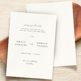 Elegante eenvoudige ivoren witte neutrale bruiloft save the date