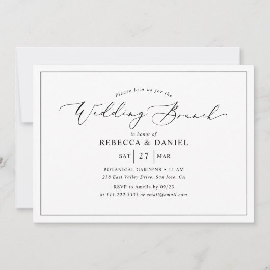 Elegante eenvoudige kalligrafie bruiloft brunch kaart (Voorkant)