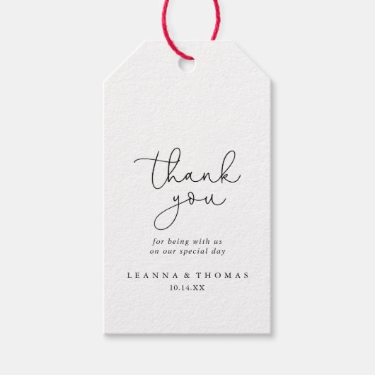 Elegante eenvoudige kalligrafie bruiloft dank u cadeaulabel (Voorkant)