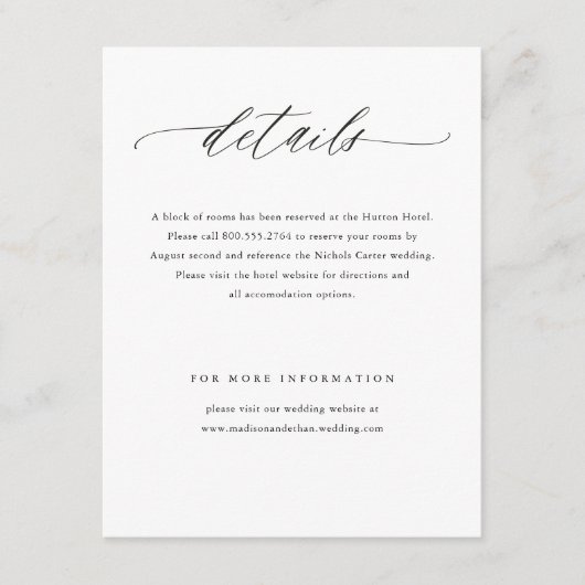 Elegante Eenvoudige Kalligrafie Bruiloft Informatiekaartje (Voorkant)