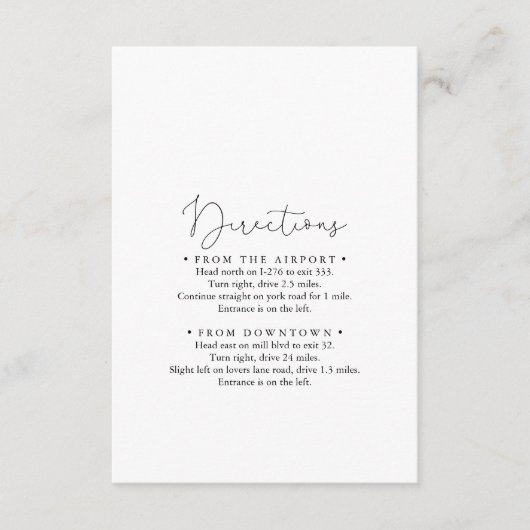 Elegante eenvoudige kalligrafie bruiloft routebesc informatiekaartje (Voorkant)