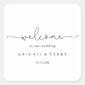 Elegante eenvoudige kalligrafie bruiloft welkom vierkante sticker (Voorkant)