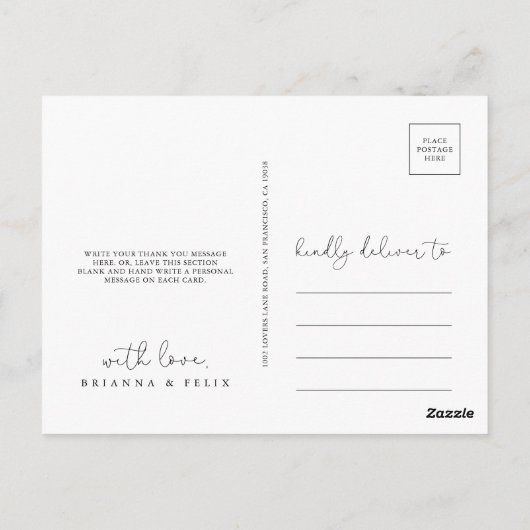 Elegante eenvoudige kalligrafie dank u briefkaart (Achterkant)