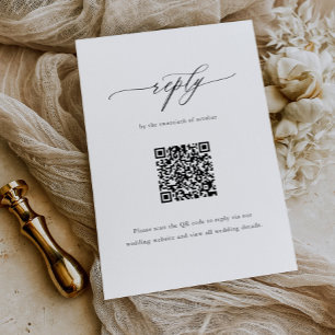 Elegante Eenvoudige Kalligrafie Huwelijk QR Code RSVP Kaartje