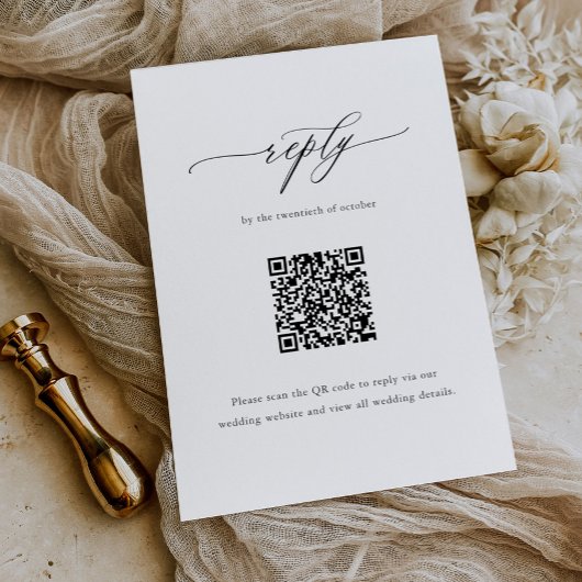 Elegante Eenvoudige Kalligrafie Huwelijk QR Code RSVP Kaartje