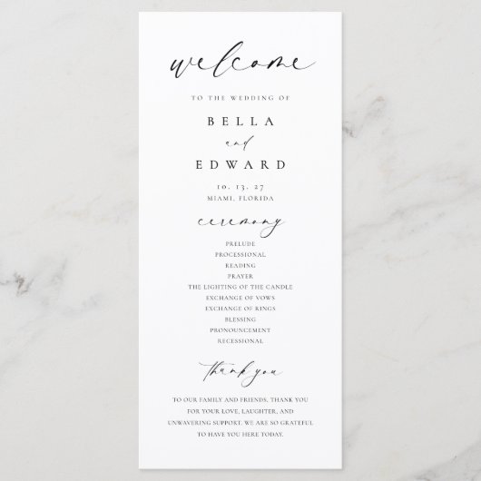 Elegante Eenvoudige Kalligrafie Moderne Trouwprogr Menu (Voorkant)