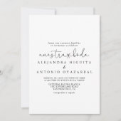 Elegante eenvoudige kalligrafie Nuestra Boda bruil Kaart (Voorkant)
