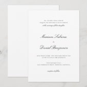 Elegante eenvoudige kalligrafie script wit bruilof kaart (Voorkant / Achterkant)