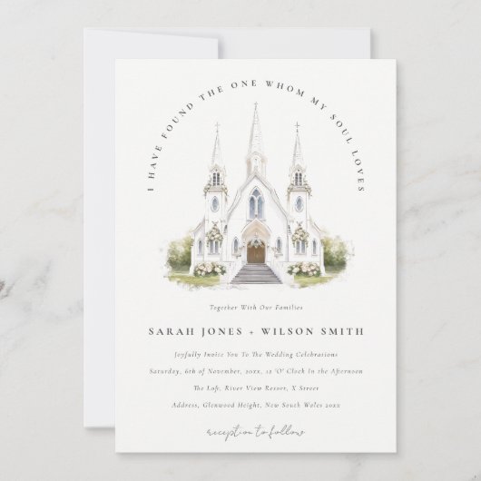 Elegante eenvoudige katholieke Waterverf bruiloft Kaart (Voorkant)