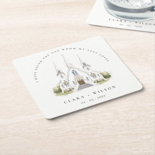 Elegante eenvoudige katholieke Waterverf bruiloft Kartonnen Onderzetters (Schuin)