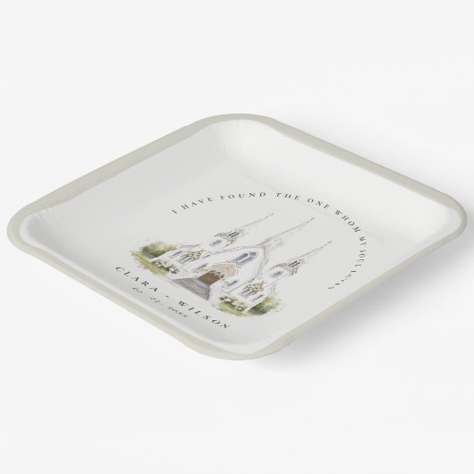 Elegante eenvoudige katholieke Waterverf bruiloft Papieren Bordje (Gebogen)