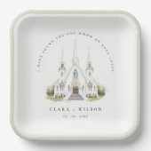 Elegante eenvoudige katholieke Waterverf bruiloft Papieren Bordje (Voorkant)
