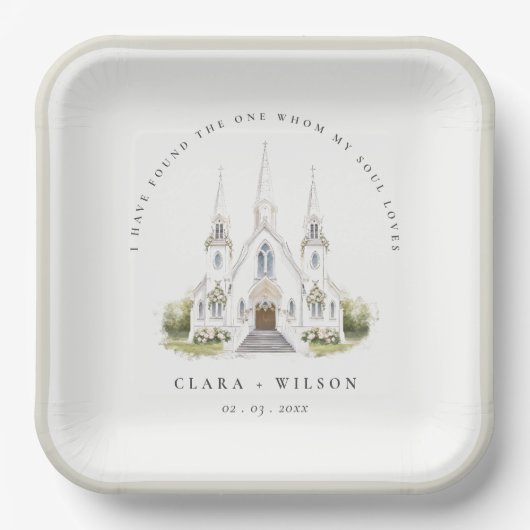 Elegante eenvoudige katholieke Waterverf bruiloft Papieren Bordje (Voorkant)