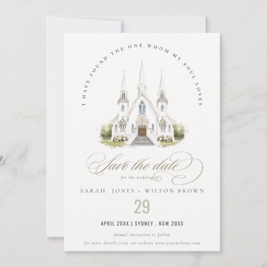 Elegante eenvoudige katholieke Waterverf bruiloft Save The Date (Voorkant)