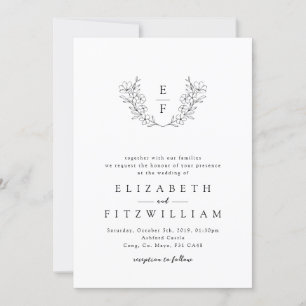 Elegante Eenvoudige Kersenbloesem Monogram Krans Kaart