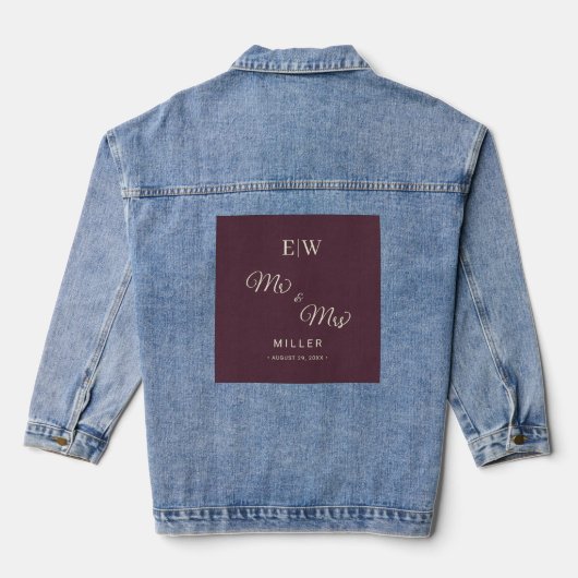 Elegante eenvoudige kersenlak, monogram bruiloft denim jacket (Achterkant)