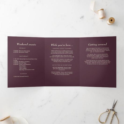 Elegante eenvoudige kersenlak, monogram bruiloft drieluik programma (Binnen)