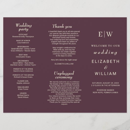 Elegante eenvoudige kersenlak, monogram bruiloft flyer (Voorkant)