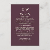 Elegante eenvoudige kersenlak, monogram bruiloft informatiekaartje (Voorkant)