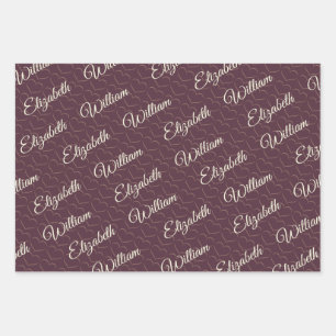 Elegante eenvoudige kersenlak, monogram bruiloft inpakpapier vel